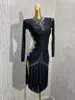 Vêtements de scène robe de danse latine Costume de frange de Salsa noire pour Comptition Dancewear robes de dames