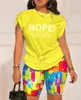 여자 2 피스 바지 여름 패션 프린트 세트 캐주얼 둥근 목 짧은 슬리브 Tshirt 반바지 230506
