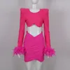 Deux pièces robe DEIVE TEGER 2023 mode plume maille pansement femmes Peice ensembles Blazer Mujer haut Mini Sexy es 230506