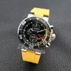 46mm AQUIS 01 774 7708 VKクォーツクロノグラフメンズウォッチブラックダイヤルイエローインナースティックマーカースチールケースイエローラバーストラップストップウォッチ新しい時計ゾーンウォッチ