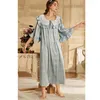 Vêtements de nuit pour femmes 2023 dentelle manches longues Vintage princesse sommeil salon robe bleu clair élégant été coton chemises de nuit grande taille T980