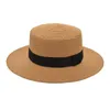 Brede rand hoeden heren en dames vierkante gesp buckle koepel Panama lafiet platte bovenste stro hoed zomervaart zonneschading zon damesdoek zwart