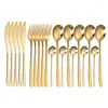 Geschirr-Sets 20-teiliges Gold-Matt-Besteck-Set Edelstahl-Messer-Gabel-Löffel-BesteckGeschirr-Küchenbesteck