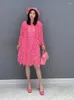 Повседневные платья Суперз 2023 Весна Лето Корейские модные пустое кружевное платье свободно женское розовое