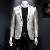 Mäns kostymer Blazers Vintage Luxury Jacquard Blazers män Flower Slim Fit Blazer Jacket Hommes Wedding Club Party Dress Singers Costumes 230506