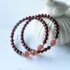 Strand Wine Red Garnet Natural Stone Armband Round Pärlor Strawberry Crystal Armband Beauty For Girl Single Lap Women Jewelry