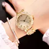 Wristwatches Gold Tricolor Quartz Watch Fashion Casual Set Steel Band Gypsophila Ladies Watches Rome Luxury Drop A3554