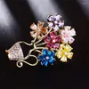 Brooches Beautiful Flower Basket Shape For Women Clothes Luxury Colorful Zirconia Brooch Pin Corsage Broche Wedding Jewelry Gift