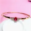 Bangle Pure Russian 585 Purple B uma pulseira de ouro rosa de ouro rosa de 14k, mulheres elegantes de luxo zircão de zircão de pedra vermelha para ou seja