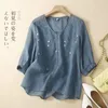 Women's Blouses Summer Elegante mode -pullovers voor vrouwen katoenen linnen shirt casual geborduurde Koreaanse top shirts blusas mujer q379