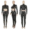 Женские брюки из двух частей искусственная кожа классическая наборная улица Black Lace Up Side Pu Tops и подол.