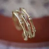 Cluster Rings UNICE Ins Simple Real 18K Solid Yellow Gold AU750 Fine Jewelry Diamonds 3 Layers Openwork Hollow Bamboo For Women Gift