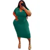 Plus size jurken zomer vrouwen casual jurk v nek solide korte mouwen vrijetijds feest club sport 4xl 5xl groothandel