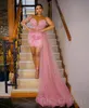 May Aso Ebi Pink Lace Prom Sheath Pärled Kort kväll Formell parti Second Reception Födelsemedelsförlovningsklänningar Dress Robe de Soiree ZJ183 407