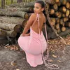 European style women's dress 2023 summer new fashion solid color sexy backless slim lace-up dress