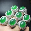 Cluster Rings Natural 925 Sterling Silver Inlaid Green Chalcedony Jade Resizable For Women Engagement Gift