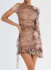 Tweede stuk jurk Mozision ruches printset voor vrouwen korte mouw crop top en mini rok matching s ladies club feest 230506