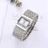 Armbandsur Damer Luxury Diamond Set Square Quartz titta på mode enkelt rostfritt stål skelett kvinnklockklänning klockor