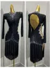 Vêtements de scène robe de danse latine Costume de frange de Salsa noire pour Comptition Dancewear robes de dames