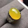 Cluster ringen herenring mooie sfeer natuurlijke chalcedony 925 zilver voelt geweldig aan in de hand