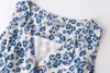 Partykleider Boho-inspiriertes blaues Blumen-Minikleid Damen ärmellos V-Ausschnitt mit Knöpfen am Rücken gebunden elegant Y2k Sommer