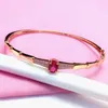 Bangle Pure Russian 585 Purple B uma pulseira de ouro rosa de ouro rosa de 14k, mulheres elegantes de luxo zircão de zircão de pedra vermelha para ou seja