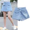 Shorts Botton kjol för barn flickor sommar denim barn solid bomull jean flicka tonåring med fickan 230506