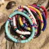 Charm armband boho återvinningsbar polymer lera skivpärlor vaxade sträng kvinnor femme blandad färg armband smycken grossist