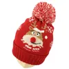 Bérets Bonnet de Noël unisexe chapeau d'hiver tricoté au Crochet avec dessin animé Elk motif côtes manchette Pom pour tous les âges
