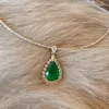 Kedjor 925 Silver Inlay Diamond Luxury Emerald Water Drop Halsband Pendant CLAVICLE CHAIN ​​Glamour in Wedding Jewelry for Women