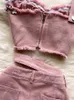 فستان من قطعتين Singreiny Denim Pink Sexy Women Sets Zipper Button Button Pocket غير منتظم بدون قمة عارية الظهر تنورة DENIM TOP STATE J230506