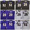 NCAA 75th Throwback Football 20 Ed Reed Jersey Men Retro 52 Ray Lewis Black Purple White All Stitched