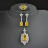 Anhänger Halsketten Luxus Gelb Farbe Rechteck Schmuck Sets für Frauen Jahrestag Geschenk Großhandel J6596 230506