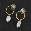 Stud Earrings Women Natural Freshwater Pearl Drop Earring Geometric Hexagon Dangling Wedding Bridal Bride