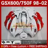 Corpo bianco rosso per SUZUKI GSXF750 GSXF600 KATANA GSXF 600 750 CC 600CC 750CC 1998 1999 2000 2001 2002 169No.50 GSX750F GSXF-600 GSXF-750 GSX600F 98 99 00 01 02 Carenatura