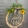 Decorative Flowers Wooden Wreath Door Plates With Light Hollow Farmhouse Cottage Garland Wall Pendant Handicrafts Reusable Home Decor For