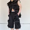 Heren shorts Summer Men Functionele mode 3D Pocket Patch Loose Casual Cargo Male Japanse streetwear Dark Black Short Pant Overalls