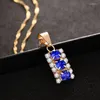 Pendant Necklaces Fashion Jewelry Deep Blue Zirconia Inlaid Beautiful Gold Filled Womens ChainPendant