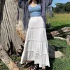 Skirts Thorn Tree Chic Women Pleated Skirts Holiday Party White High Waist Long Maxi Skirts Fairy Grunge Retro Bottom Elegant Lady 230508