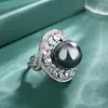 Anelli a grappolo Vintage Simple Grey Pearl Open Open Regolable Finger Dining Gift Women Jewelry Anniversario Cubic Zirconia