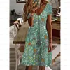 Lässige Kleider 2023 Sommer Frauen Blumen Thema Printkleid V-Ausschnitt Modedesign Boho Knielänge