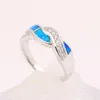 Bröllopsringar Fashion Silver Color Opal Jewelry Engagement Finger For Women Gift Distribution Blue Stone Inställning STORLEK 6-11