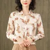 Women's Blouses Spring Summer Women Real Silk Shirt Fashion Long Sleeve Blouse Elegant Women's Print Womens Casual Tops Female Clothing