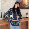 Camisolas femininas Vintage Women Pullover Winter Christmas Elk Jumpers Merry Loose Knitwear Sweater Casual