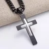 Chains Black Tone 316L Stainless Steel Cross Crucifix Pendant Necklace 6mm 18inch-36inch Curb Cuban Link Chain Jewelry