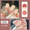 Valse nagels 24 -stcs perzik geurige bloem nep nagelstickers meisjes zoete stijl lange pers verwijderbare acryl poeder kunstmatig