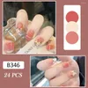 Falso unhas 24pcs pêssego flor de flor falsa adesivos de unhas meninas estilo doce prensa longa prensa removível pó de pó artificial artificial