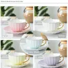 Café Thé Outils Simplicité rose tasse en porcelaine créative simple soucoupe en céramique ensembles de thé design moderne tasses à café turques ensemble de tasses à thé P230508