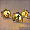 Interior Decorations Christmas Ornaments Led Light Xmas Ball Luminous Wood Pendant Diy Crafts Kids Gift For Home Year Drop Delivery Dhzcf