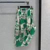 Skirts Fashion Leaf Ribbon Printed Satin Asymmetrical Womens All-matched Summer Skirt